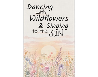 Paño de cocina "Bailando con flores silvestres y cantando al sol" / Mantelería de cocina "Amanecer floral"