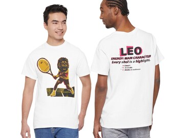 Leo Tennisspelare T-shirt RACQIX Zodiac Astrology T-shirt, Tennisgrafik T-shirt, Djärv Streetwear