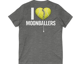 I Love Moonballers Tennis V-ringad T-shirt – Roliga Tennisgrafikkläder