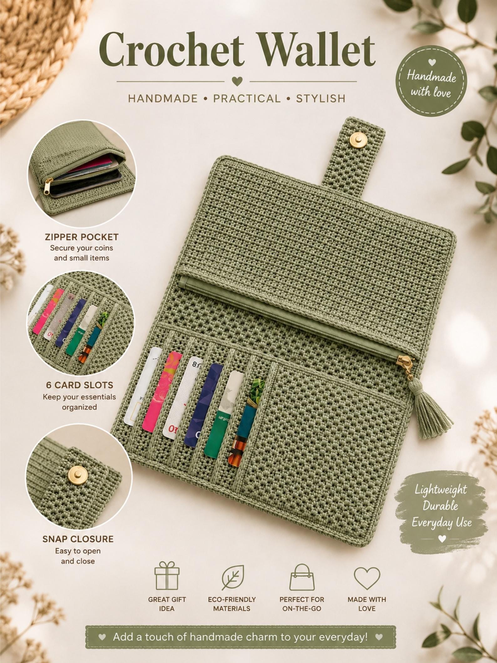 39 Crochet Green Patterns: Frogs, Avocados, Doilies, and Keychains 38 Crochet Wallet Sage Green Card Holder Tutorial (Beginner