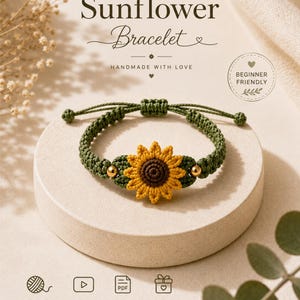 Sunflower Crochet Bracelet Pattern, Beginner Boho Jewelry Tutorial (PDF)