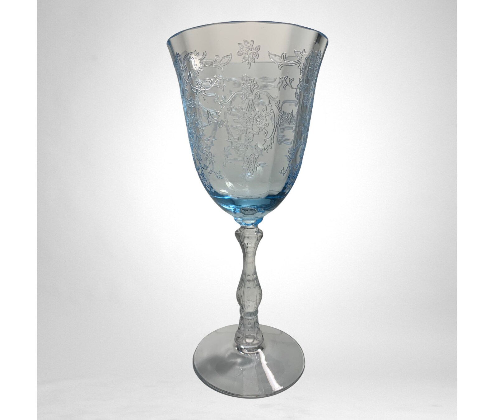 Fostoria Blue Navarre Etched Crystal Large Claret Wine Goblets Etsy