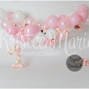Floral Balloon 1st Birthday Backdrop: Cake Smash Photo (Digital Download)