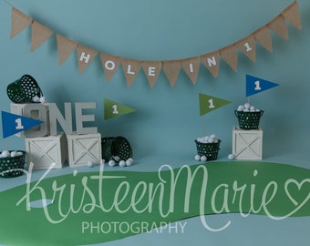 Hole in One 1st Birthday Cake Smash Digital Background - first birthday backdrop