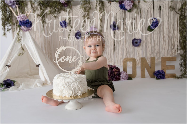 Cake Smash Digital Backdrop for Girl Boho Floral Macrame Etsy