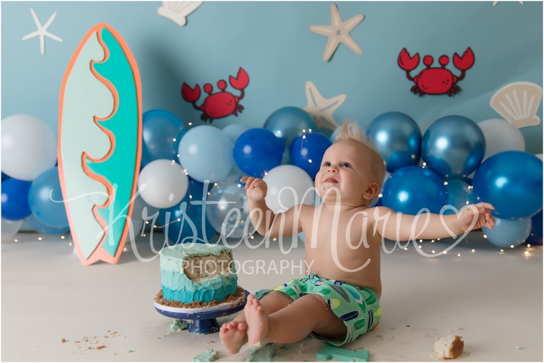 Surfing Beach Themed Cake Smash Digital Download Backdrop | Etsy