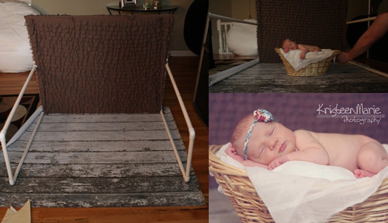 Kit básico de fotografía para recién nacidos: incluye soporte para telón de fondo y puf para bebés, ideal para fotógrafos en exteriores o montajes de estudio sencillos imagen 3
