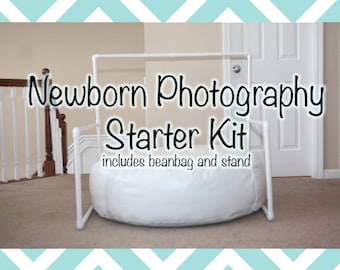 Newborn Photography Starter Kit: Includes Backdrop Stand and Baby Beanbag - Great for On-location Photographers or Simple Studio Set-Ups