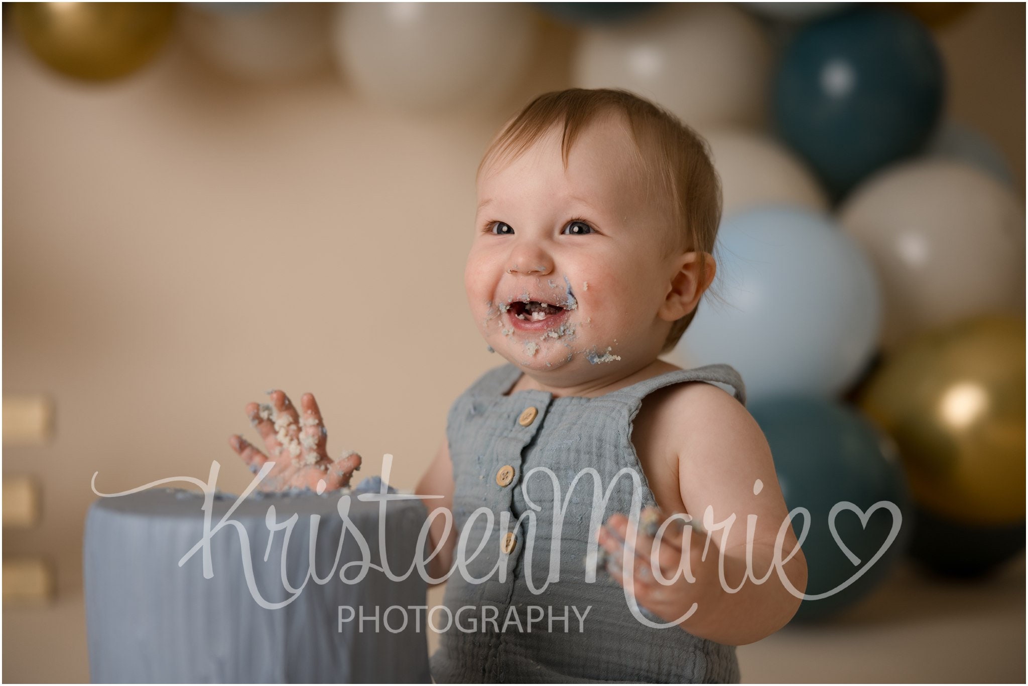 Gold and Blue Boho Balloon Arch - Cake Smash Digital Backdrop for Boy ...
