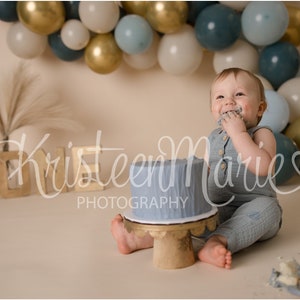 Gold and Blue Boho Balloon Arch - Cake Smash Digital Backdrop for Boy ...