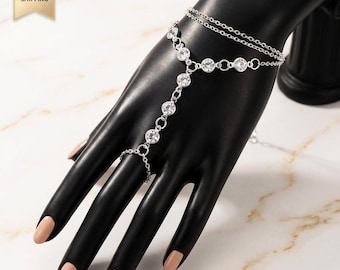 Pulsera de cadena de cristal para la mano, oro y plata, joyería estilo boho.