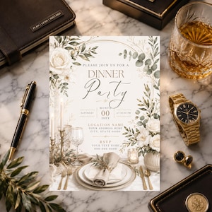 Elegant Dinner Party Invitation Template, Modern Editable Canva Invite (Digital Download)