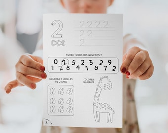 Cuaderno de números imprimible para niños 3-5 años · Aprende del 1 al 10 con animales · PDF descargable · Actividades preescolar español