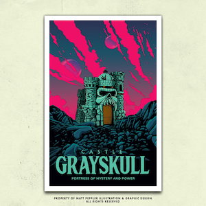 Castle Grayskull Travel Poster – Masters of the Universe He-Man Retro Fantasy Art Print | Vintage 80s Cartoon Wall Decor