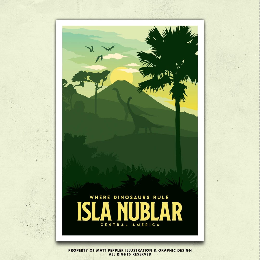 Isla Nublar Travel Poster – Jurassic Park Inspired Dinosaur Island Art ...
