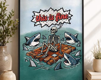 Póster de tiburón esqueleto para pared, lámina con humor negro, decoración divertida para la oficina.