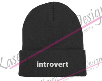 Introvert Embroidered Beanie, Antisocial Knit Beanies , Homebody Personalized Beanie, Trendy Mood Aesthetic Fall Beanie,  Winter Beanie