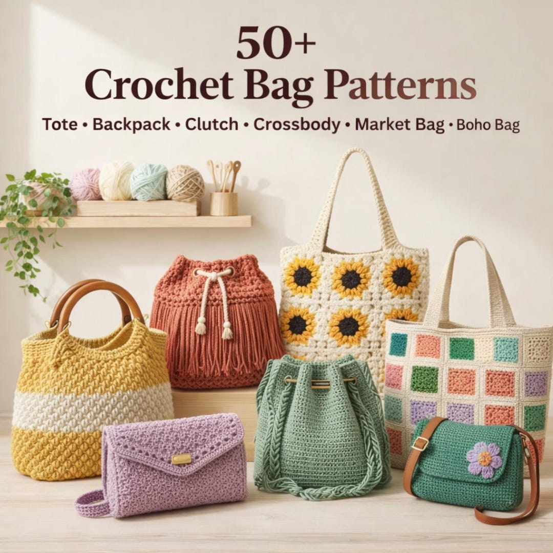 50 in 1 Crochet Bag Patterns PDF Bundle | DIY Handbag, Purse Tote ...