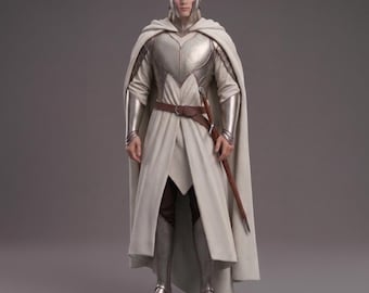 Conjunto completo de armadura de caballero elfo plateado - Disfraz medieval de placas de hierro liso para LARP y recreación histórica - Armadura de fantasía artesanal de primera calidad
