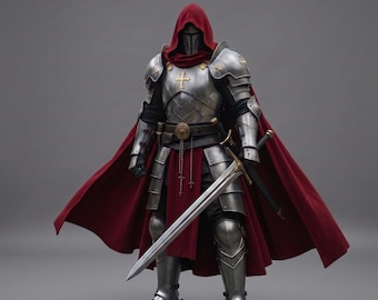 Conjunto de armadura completa de Paladín Carmesí: Traje de cosplay de caballero del siglo XV, armadura de batalla de acero