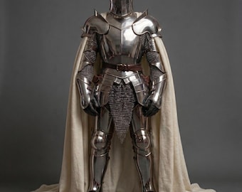 Armadura medieval con capa blanca - Armadura completa de caballero para eventos LARP - Auténtico disfraz de guerrero de combate hecho a mano
