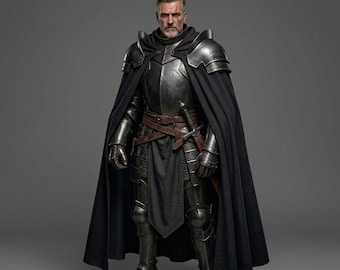 Auténtica armadura completa de caballero - Disfraz medieval ponible para juegos de rol y exhibición - Traje de acero hecho a mano con acabado ennegrecido