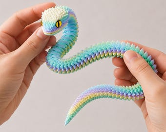 Articulated Spiky Snake Toy, 3D Printed Fidget Serpent, Colorful Desk Decoration