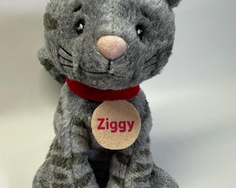 Vintage 2002 RSPCA Peluche chat tigré Ziggy gris, 14 cm