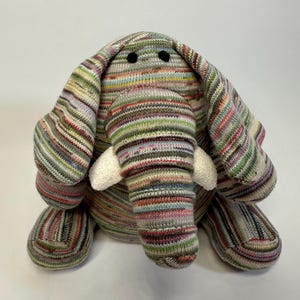 Vintage MUJI Recycled Yarn Knitted Elephant Plush 4" Mini Striped Soft Toy