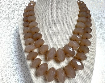 Statement beaded necklace in beige large beads jewelry gift for woman Mother’s Day evening wear