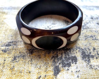 Brown & Cream bangle bracelet carved overdyed unique runway