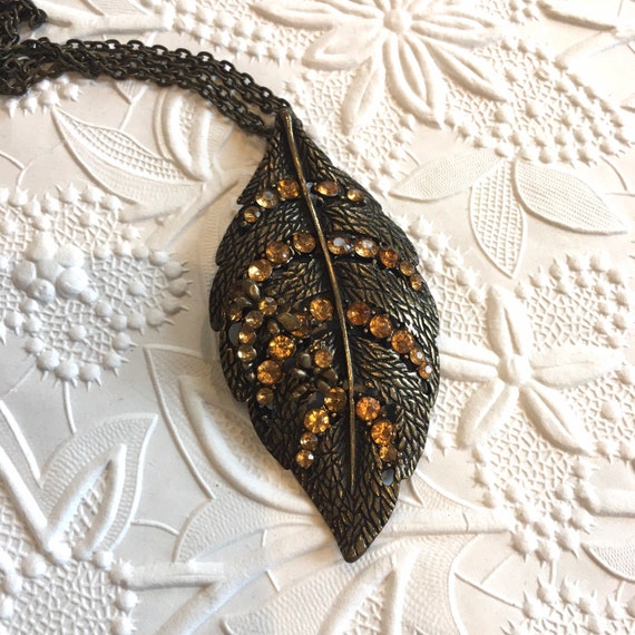 Long bronze tone leaf necklace with dragonflies a… - image 5