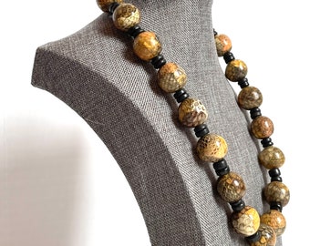 Leather snakeskin beaded necklace fall colors 21 inch