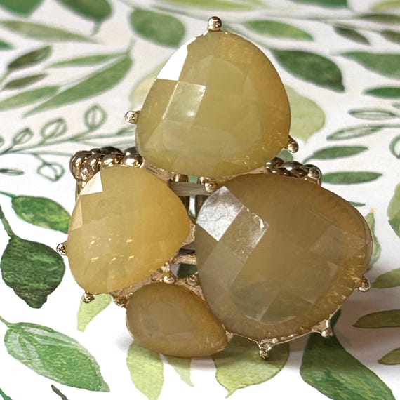 Yellow Stone Statement Ring - Gold tone Stretch B… - image 5