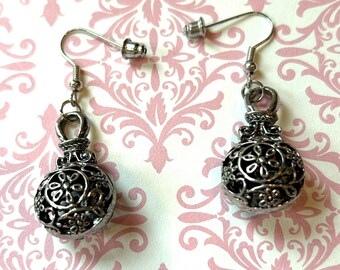 NOS pierced earrings Antiquity drop silver tone ornate