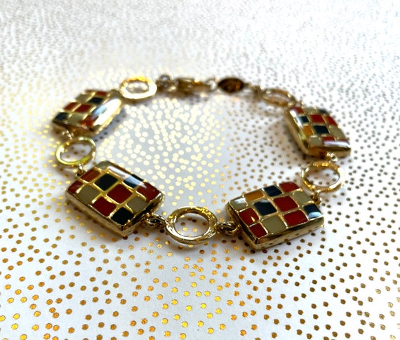 Liz Claiborne bracelet with enamel panels linked - image 8