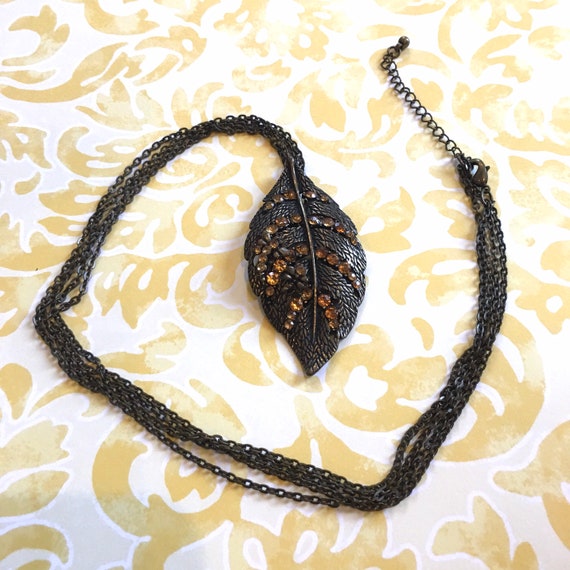 Long bronze tone leaf necklace with dragonflies a… - image 10