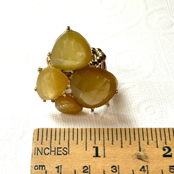 Yellow Stone Statement Ring - Gold tone Stretch B… - image 2