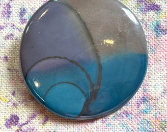 Iridescent Ceramic Pin: Teal, Blue & Lavender Glaze - Artist Initialed