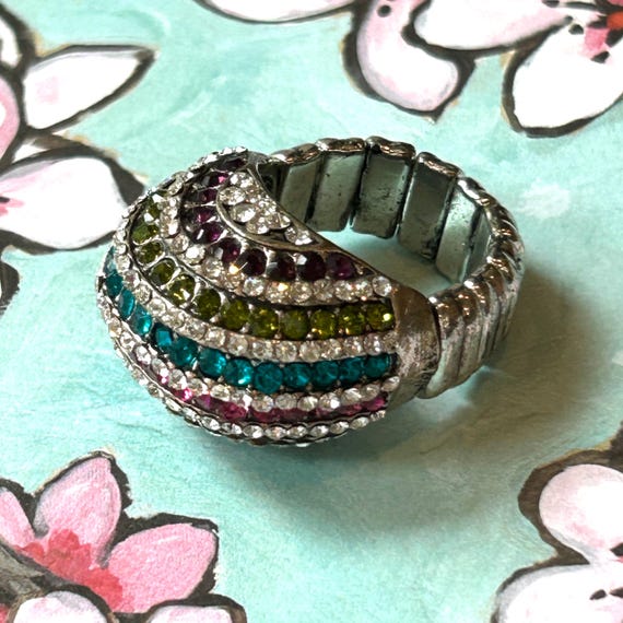 Multi colored ring stretchable dome with rhinesto… - image 7