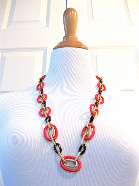 Buy Long Red Necklace Mod Style Gold Black Large Chain Fashion Jewelry 30 Inch Online in India Etsy