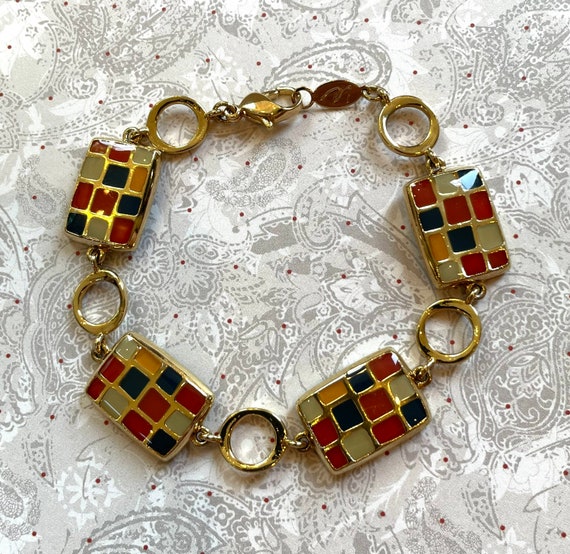 Liz Claiborne bracelet with enamel panels linked - image 10