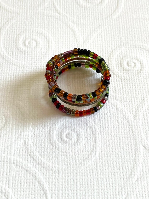 Colorful Beaded Wrap Ring: Adjustable Unisex Stat… - image 7