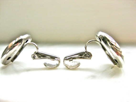1980s Peach Earrings Vintage Silver Earrings Clip… - image 4