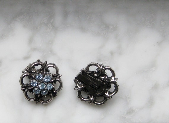 Vintage Blue Clip on Earrings, Periwinkle Rhinest… - image 3