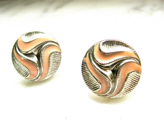 1980s Peach Earrings Vintage Silver Earrings Clip… - image 2