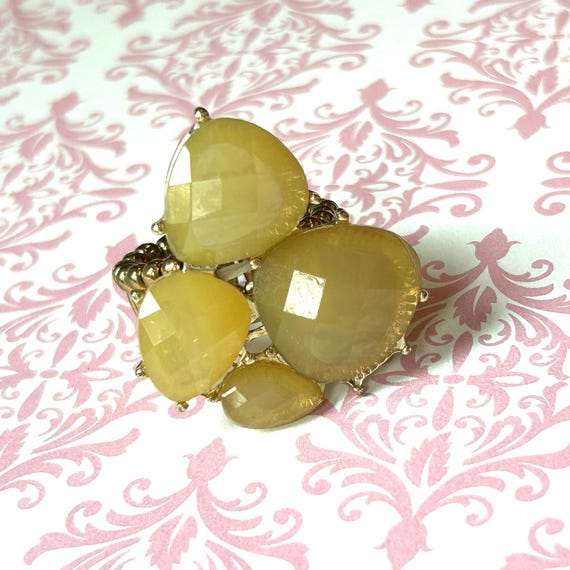 Yellow Stone Statement Ring - Gold tone Stretch B… - image 3