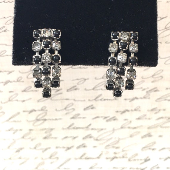 Black and clear earrings Art Deco style dangle - image 1