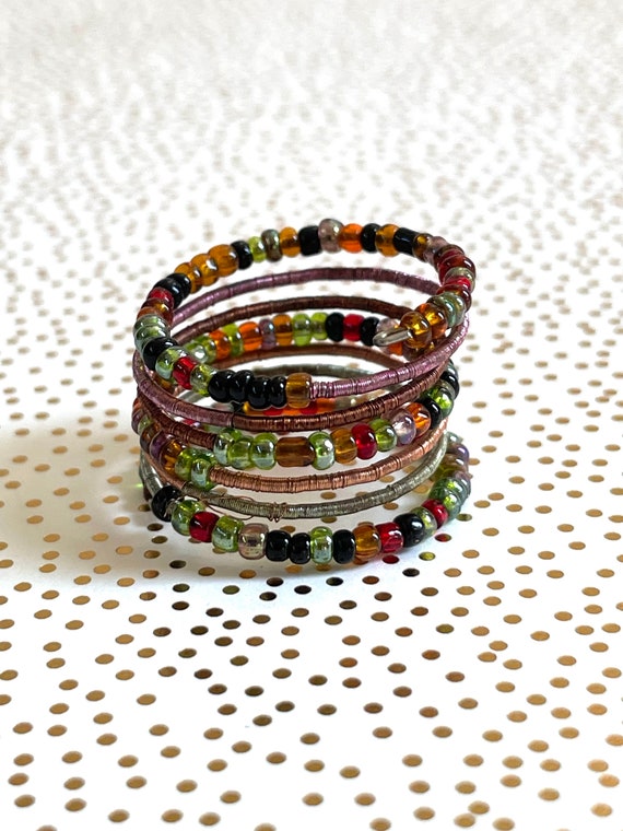 Colorful Beaded Wrap Ring: Adjustable Unisex Stat… - image 5