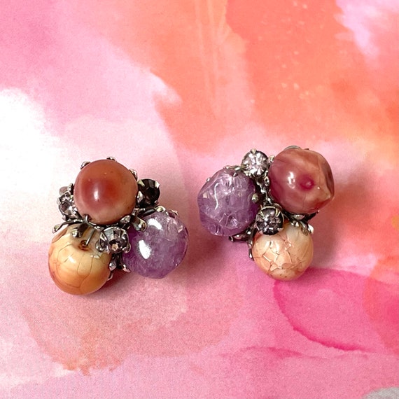 Lilac and peach cluster earrings stamped Vogue cl… - image 2